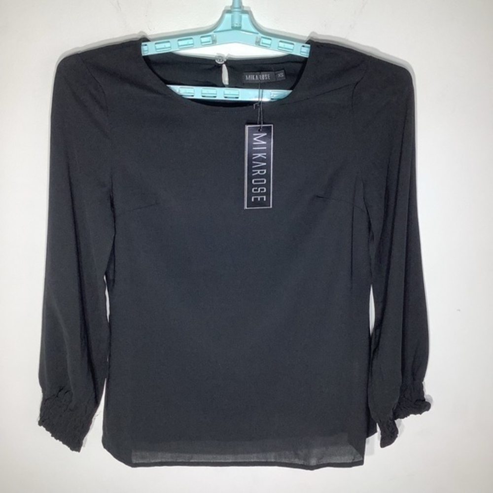 Mikarose Womens Long Sleeve Black Blouse Sz XS NWT.
